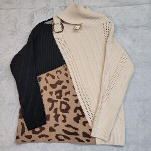 NWT Daxi & Dani Womens Small Blouse Long Sleeve - Cheetah Patter Tan, Blk, Brn
